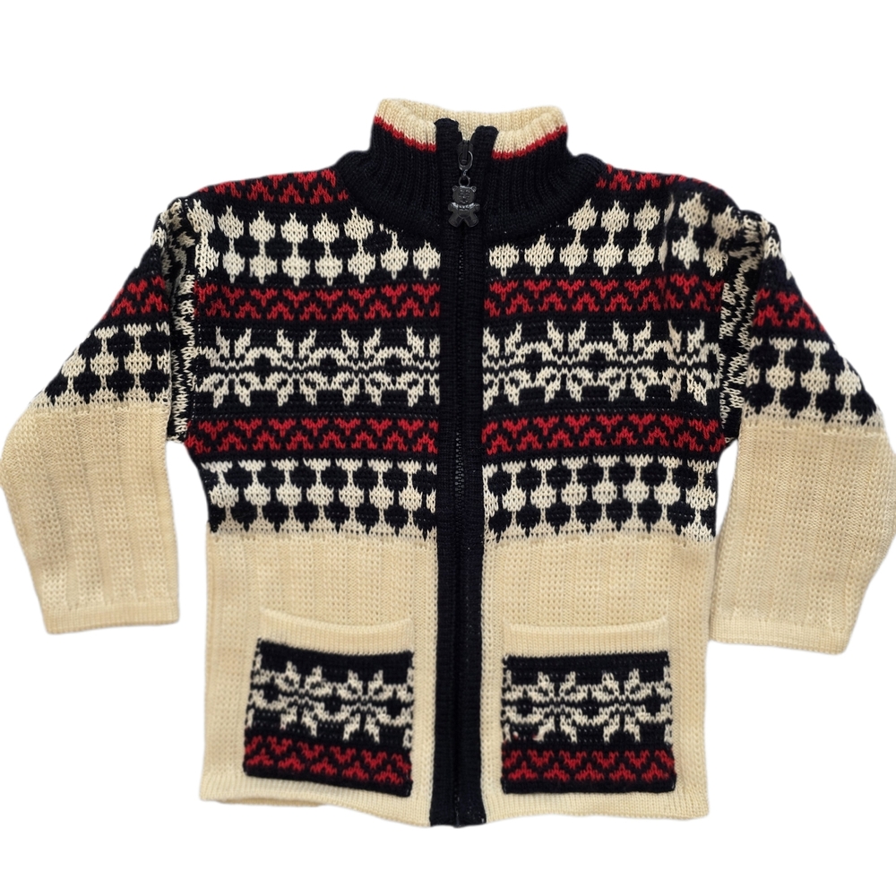 👦 Vintage European Boys Wool Zip Cardigan | Size 3T | Nordic Fair Isle